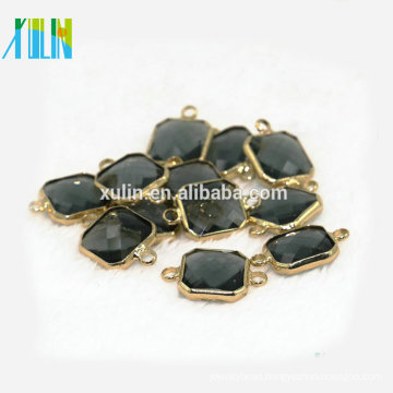 Square Shape Crystal Glass Brass Silver Gold Pendant Cut Faceted Black Gemstone Names Double Connector Crystal Pendant CA005